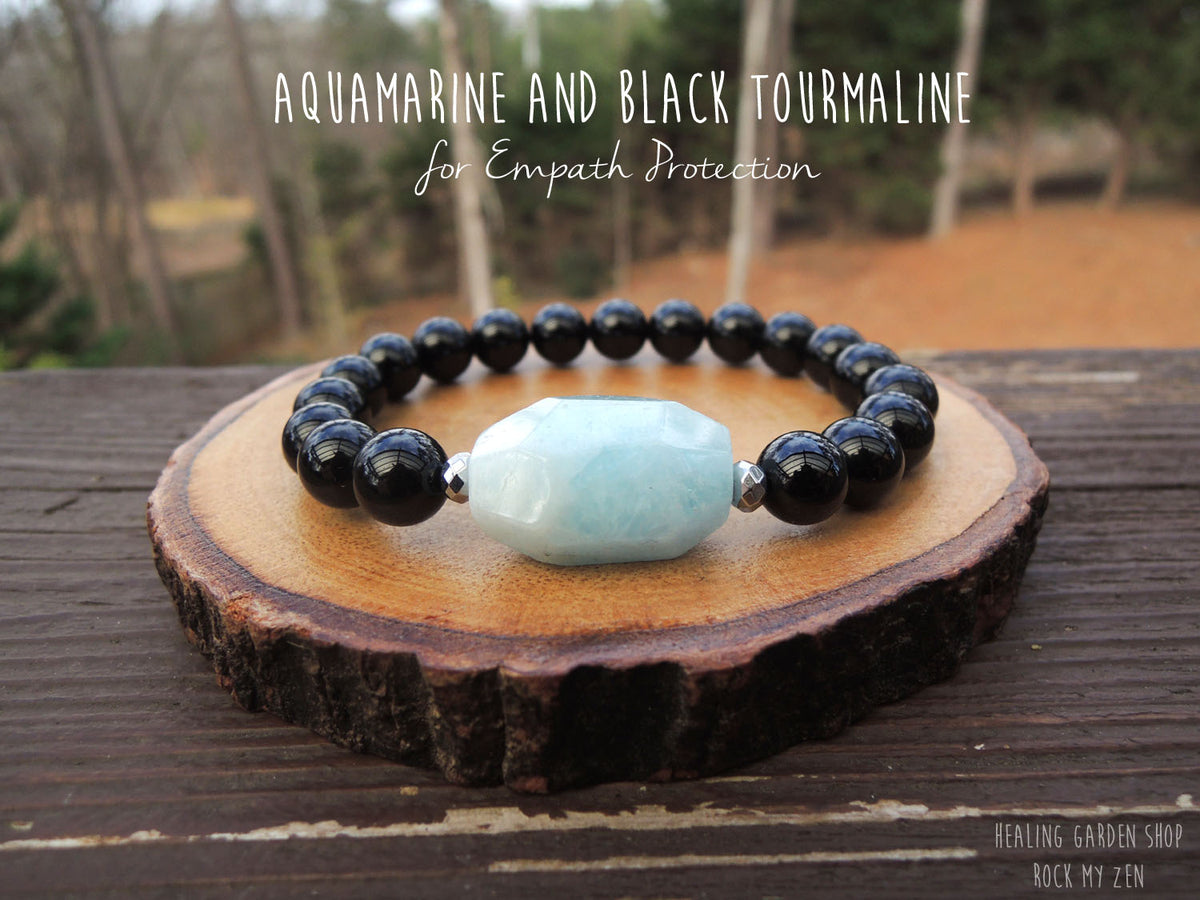 Black Tourmaline Amethyst Rainbow Moonstone Aquamarine Macrame Bracelet  Thread Crystal Bracelet for Men Women Empath Protection Bracelet 