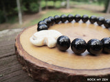 Ivory Howlite Elephant and Black Onyx Bracelet for Focus and Concentration by Rock My Zen