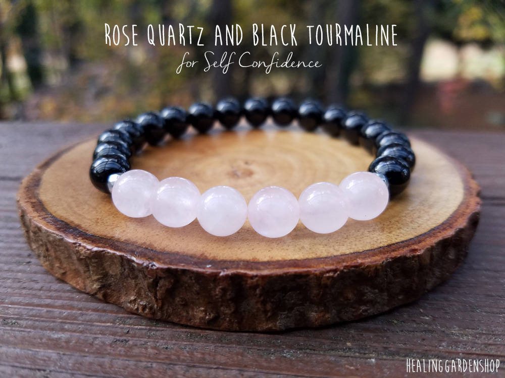 Black Tourmaline and Fluorite Gemstone Bracelet for Self Acceptance