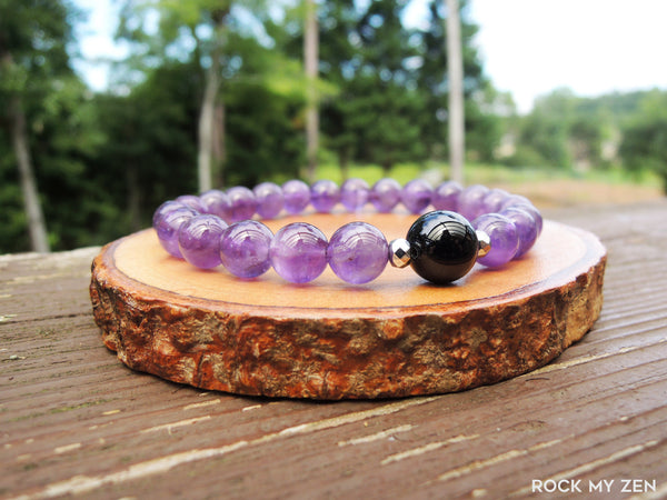 Natural Stone Purple Charoite, Black Agate Beaded Bracelet – Amare Beauty