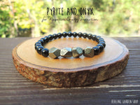 Dainty Pyrite and Onyx bracelet for protection by RockMyZen.com