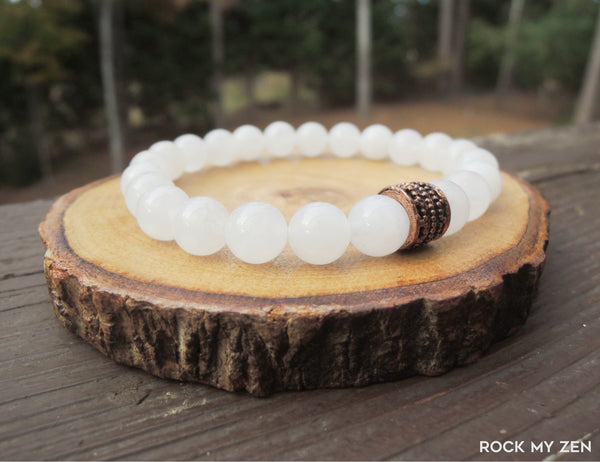 Copper and White Jade bracelet for stress relief and negative energy protection by RockMyZen.com