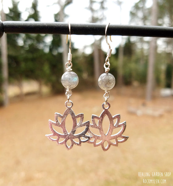 Labradorite and lotus earrings by RockMyZen.com