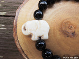 Ivory Howlite Elephant and Black Onyx Bracelet for Focus and Concentration by Rock My Zen
