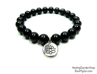 Black Tourmaline and Lotus Bracelet for Negative Energy Protection by Rock My Zen