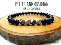 Dainty Pyrite and Black Obsidian Bracelet