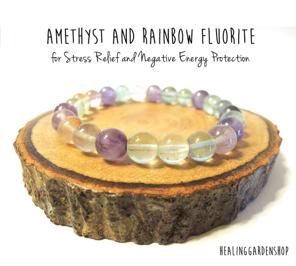 Amethyst and Rainbow Fluorite Bracelet for Concentration and Stress Relief