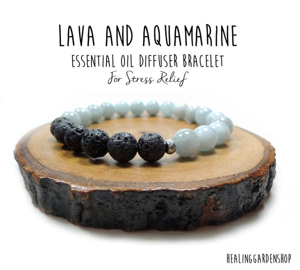 Lava and Aquamarine Essential Oil Diffuser Bracelet