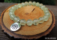 Prehnite with Lotus Charm Bracelet for Aura Protection