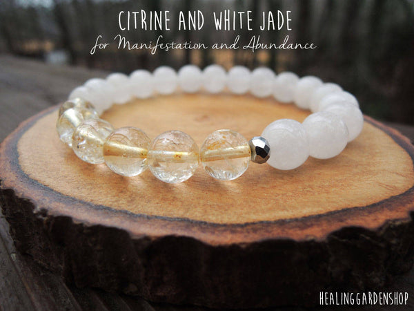 Citrine and White Jade Energy Bracelet for Manifestation and Abundance