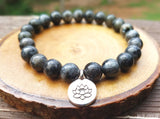 Lotus and Larvikite Bracelet for Negative Energy Protection