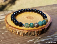 8mm Indian Agate and Black Onyx Energy Bracelet by Rock My Zen