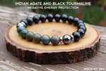 8mm Indian Agate, Hematite and Black Tourmaline Energy Bracelet by Rock My Zen
