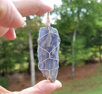 Raw Kyanite Wire Wrapped Necklace in Silver Fill Wire by Rock My Zen