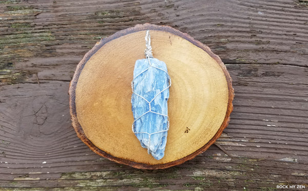 Raw Kyanite Wire Wrapped Necklace in Silver Fill Wire by Rock My Zen