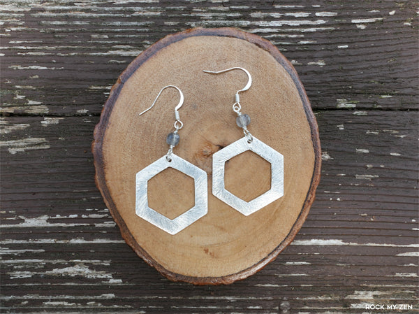 Labradorite Hexagon Earrings