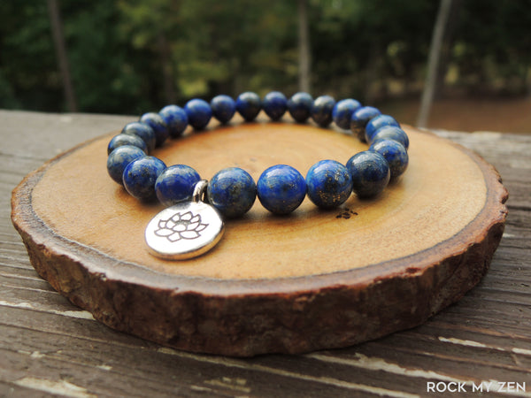 Lotus and Lapis Lazuli Bracelet for Stress and Anxiety by Rock My Zen