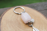 Rose Quartz and Moonstone Feather Keychain by Rock My Zen