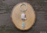 Rose Quartz and Moonstone Feather Keychain by Rock My Zen