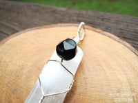 Selenite and Black Tourmaline Pendant Necklace by RockMyZen.com
