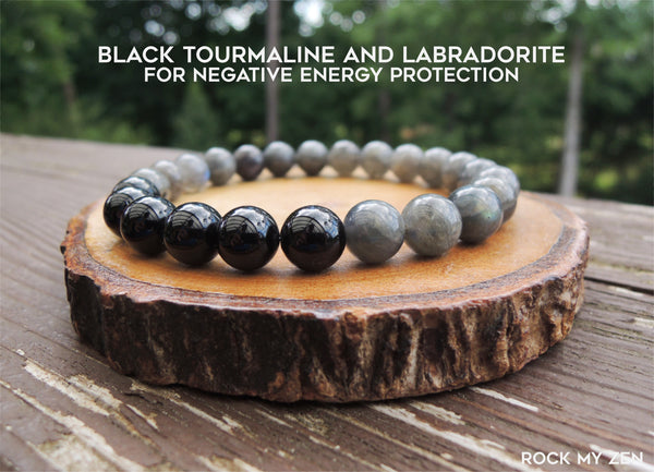 Black Tourmaline and Lava Stone Mala Bracelet | Tribena Crystals